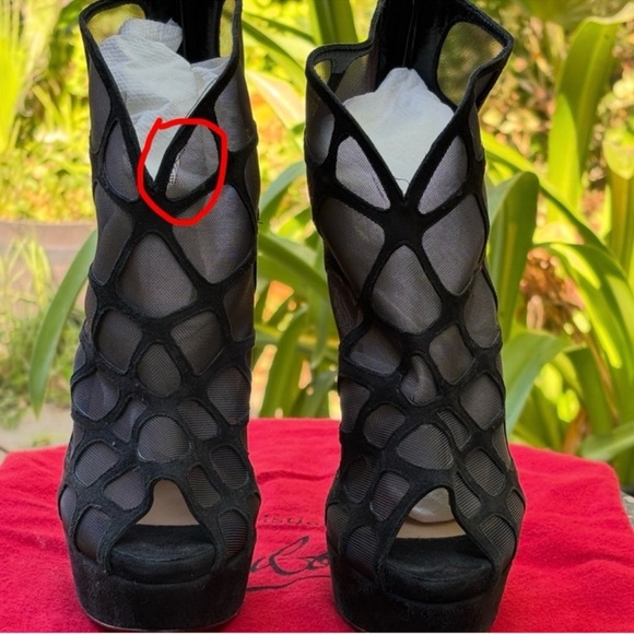 Louboutin altarakna black suede mesh ankle booties heeled platform peep toe - Picture 5 of 7